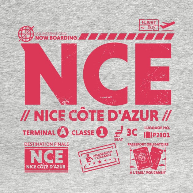 Vintage Nice Cote d'Azur NCE Airport Code Travel Day Retro Travel Tag France by Now Boarding